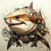 shark portrait face abstract illustration tattoo industrial poster art geometric vector steampunk photo