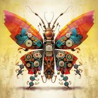 butterfly fly colorful abstract illustration tattoo industrial poster art geometric vector steampunk beetle photo