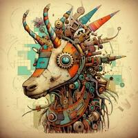 horse unicorn gears abstract illustration tattoo industrial poster art geometric vector steampunk photo