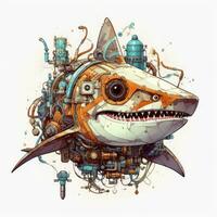 shark portrait face abstract illustration tattoo industrial poster art geometric vector steampunk photo