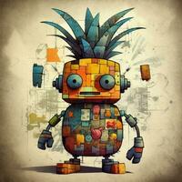 crazy robotic pineapple abstract illustration tattoo industrial poster art geometric vector steampunk photo
