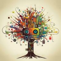 tree magic mechanic abstract illustration tattoo industrial poster art geometric vector steampunk photo