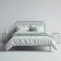 bed sleeping area modern Scandinavian interior furniture minimalism wood light studio photo