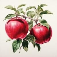 red apple detailed watercolor painting fruit vegetable clipart botanical realistic illustration photo