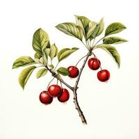 Cereza detallado acuarela pintura Fruta vegetal clipart botánico realista ilustración foto