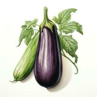 eggplant detailed watercolor painting fruit vegetable clipart botanical realistic illustration photo