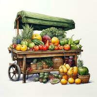 basket stand detailed watercolor painting fruit vegetable clipart botanical realistic illustration photo