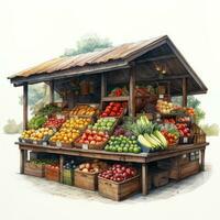 basket stand detailed watercolor painting fruit vegetable clipart botanical realistic illustration photo