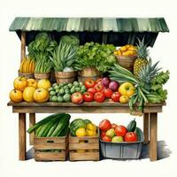 basket stand detailed watercolor painting fruit vegetable clipart botanical realistic illustration photo