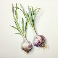 garlic detailed watercolor painting fruit vegetable clipart botanical realistic illustration photo