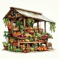 basket stand detailed watercolor painting fruit vegetable clipart botanical realistic illustration photo