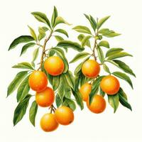 mandarin detailed watercolor painting fruit vegetable clipart botanical realistic illustration photo