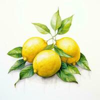 lime lemon detailed watercolor painting fruit vegetable clipart botanical realistic illustration photo