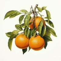 orange citrus detailed watercolor painting fruit vegetable clipart botanical realism illustration photo