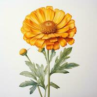 pot marigold flowers watercolor painting fruit vegetable clipart botanical realistic illustration photo