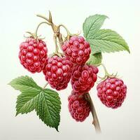 raspberries detailed watercolor painting fruit vegetable clipart botanical realistic illustration photo