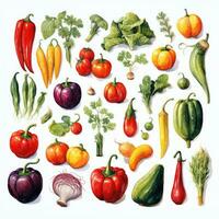 set of detailed watercolor painting fruit vegetable clipart botanical realistic illustration photo