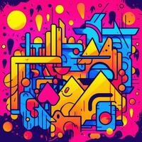 expressive graffiti neon artistic playful illustration design print geometric acid shapes style photo