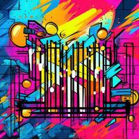 expressive graffiti neon artistic playful illustration design print geometric acid shapes style photo