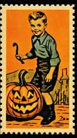 kids children cute Postage Stamp retro vintage 1930s Halloweens pumpkin illustration scan poster photo