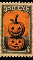 sonriente calabaza linda gastos de envío sello retro Clásico 1930 Halloween pintar ilustración escanear póster foto