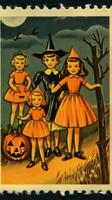 niños niños linda gastos de envío sello retro Clásico 1930 Halloween calabaza ilustración escanear póster foto