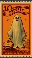 ghost spirit cute Postage Stamp retro vintage 1930s Halloweens pumpkin illustration scan poster photo