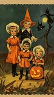 niños niños linda gastos de envío sello retro Clásico 1930 Halloween calabaza ilustración escanear póster foto