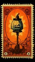 cute Postage Stamp retro vintage 1930s Halloweens pumpkin paint illustration scan poster photo
