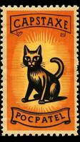 black cat hat cute Postage Stamp retro vintage 1930s Halloweens pumpkin illustration scan poster photo