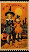 kids children cute Postage Stamp retro vintage 1930s Halloweens pumpkin illustration scan poster photo