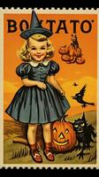 kids children cute Postage Stamp retro vintage 1930s Halloweens pumpkin illustration scan poster photo