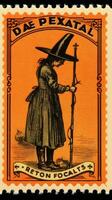 witch woman cute Postage Stamp retro vintage 1930s Halloweens pumpkin illustration scan poster photo