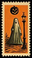 fantasma espíritu linda gastos de envío sello retro Clásico 1930 Halloween calabaza ilustración escanear póster foto