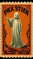 ghost spirit cute Postage Stamp retro vintage 1930s Halloweens pumpkin illustration scan poster photo