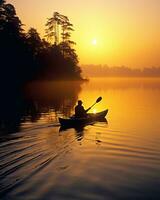 meditation boating kayak water silence freedom landscape peaceful morning rowing isolated photo