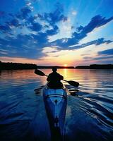 meditation boating kayak water silence freedom landscape peaceful morning rowing isolated photo