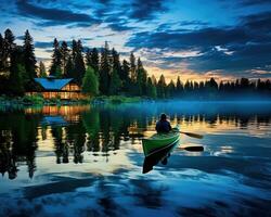 meditation boating kayak water silence freedom landscape peaceful morning rowing isolated photo