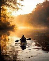 meditación paseo en barco kayac agua silencio libertad paisaje pacífico Mañana remo aislado foto