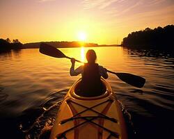 meditation boating kayak water silence freedom landscape peaceful morning rowing isolated photo