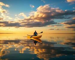 meditation boating kayak water silence freedom landscape peaceful morning rowing isolated photo