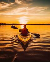 meditation boating kayak water silence freedom landscape peaceful morning rowing isolated photo