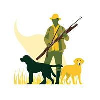 rifle hunter dogs flat vector clipart illustration website style profession job isolated photo