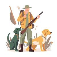 rifle hunter dogs flat vector clipart illustration website style profession job isolated photo