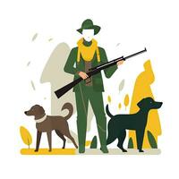 rifle hunter dogs flat vector clipart illustration website style profession job isolated photo