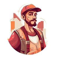 workman builder flat vector clipart illustration website style profession job isolated photo