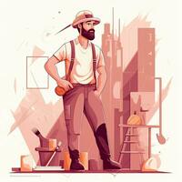 workman builder flat vector clipart illustration website style profession job isolated photo