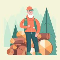 worker lumber flat vector clipart illustration website style profession job isolated collection photo