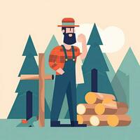 worker lumber flat vector clipart illustration website style profession job isolated collection photo