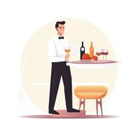 serve waiter flat vector clipart illustration website style profession job isolated collection photo